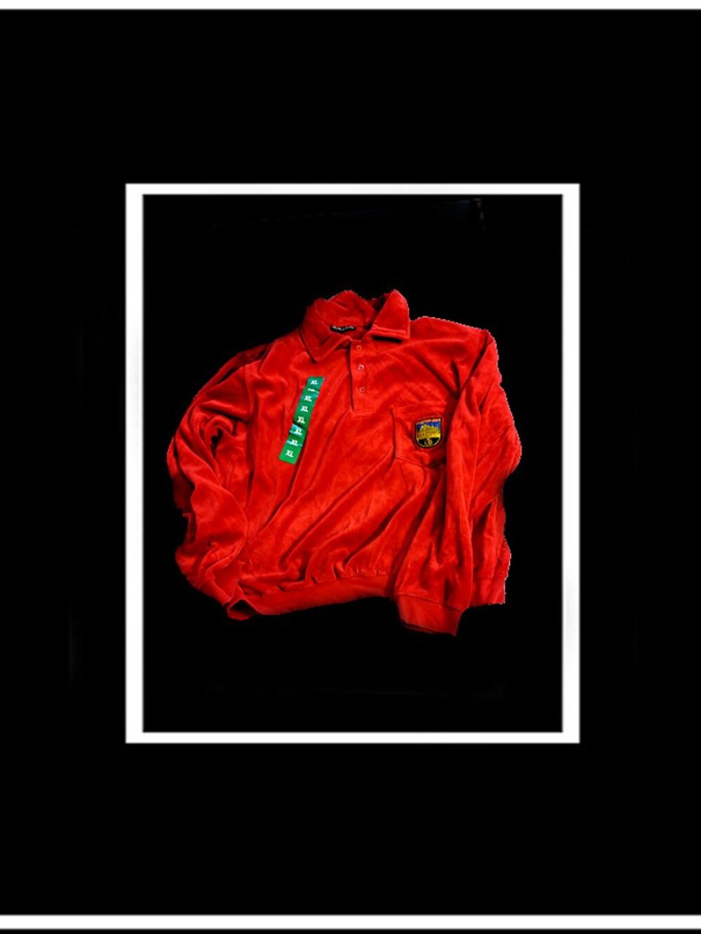 New Rare & Unique Red/Burgundy Velour Long Sleeve Polo Shirt 100% Cotton